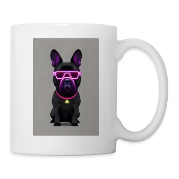 Mignon bouledogue noir avec des lunettes de soleil fluo - Mug blanc - blanc - Droite