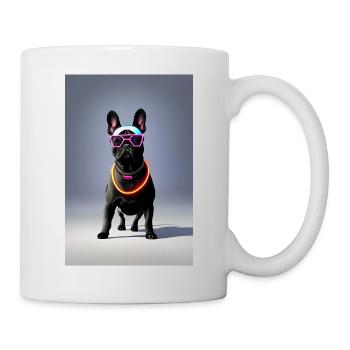 Mignon bouledogue noir avec des lunettes de soleil fluo - Mug blanc - blanc - Droite