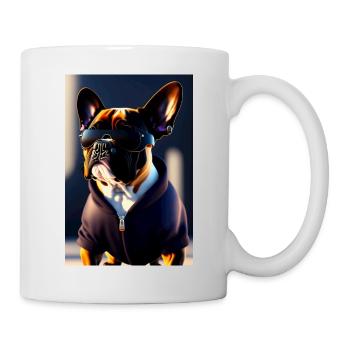 Mignon bouledogue noir avec des lunettes de soleil - Mug blanc - blanc - Droite