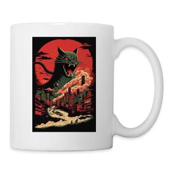 Katze Monster Zerstört Stadt Japan Anime Manga - Tasse - Weiß - Rechts