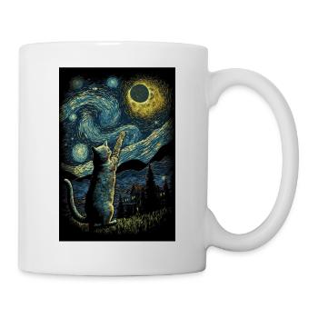 Cat Van Gogh Style Moon Stars Night Kitty - Mug - white - Right