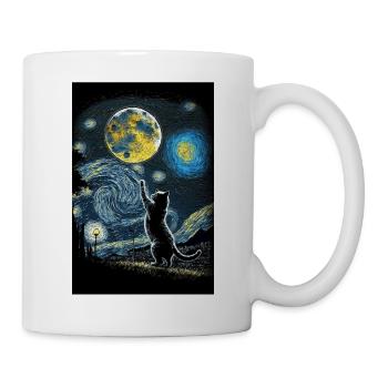 Cat Van Gogh Style Moon Stars Night Kitty - Mug - white - Right