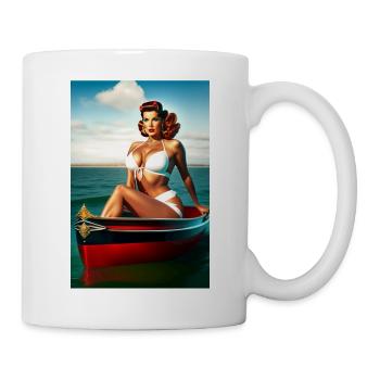 Pin Up Girl in small boat - Tasse - Weiß - Rechts