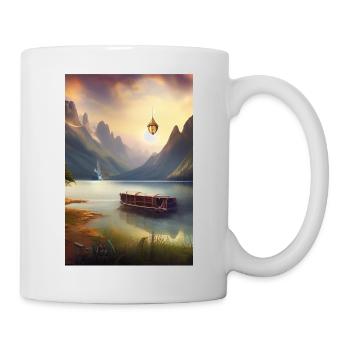 Landscape with lake, boat and mountains - Mug - white - Right