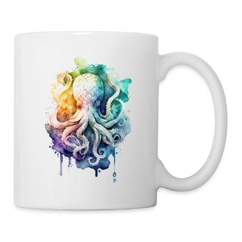 Krake Oktopus Tintenfisch Wasserfarbe Ozean Meer - Tasse - Weiß - Rechts
