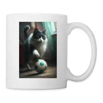 Katze Fußball Realistisch - Tasse - Weiß - Rechts