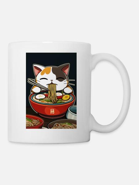 Cat Japanese Ramen Otaku Anime - Mug - white