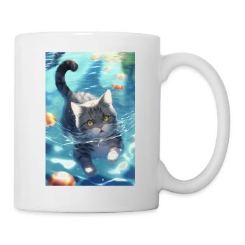 Katze Schwimmen Anime Manga - Tasse - Weiß - Rechts