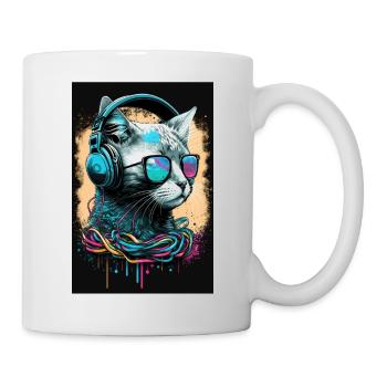 Casque Chat Lunettes de soleil rétro Casque Pop - Mug blanc - blanc - Droite
