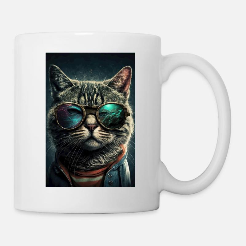 Katze Brille Sonnenbrille Cool Cat - Tasse - Weiß