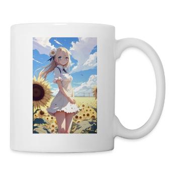 Anime Girl Anime Mädchen Waifu Otaku Sonnenblumen - Tasse - Weiß - Rechts