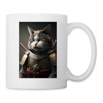 Samurai Katze Cat Cool Japan Krieger - Tasse - Weiß - Rechts