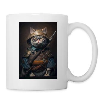 Samurai Katze Cat Cool Japan Krieger - Tasse - Weiß - Rechts