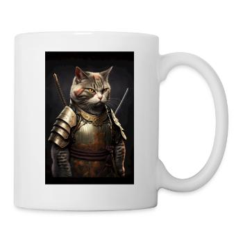 Samurai Katze Cat Cool Japan Krieger - Tasse - Weiß - Rechts