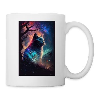 Katze Weltall Sternenhimmel Cosmos Polarlicht - Tasse - Weiß - Rechts
