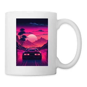 Synthwave Country Car Retro Sun Palms - Mug - white - Right