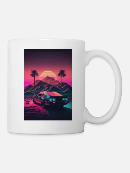 Synthwave Country Car Retro Sun Palms - Mug blanc - blanc
