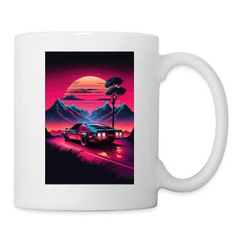 Synthwave Landshaft Rennauto Retro Sonne Palmen - Tasse - Weiß - Rechts