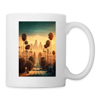 Los Angeles Skyline Straße Palmen LA Landschaft - Tasse - Weiß - Rechts