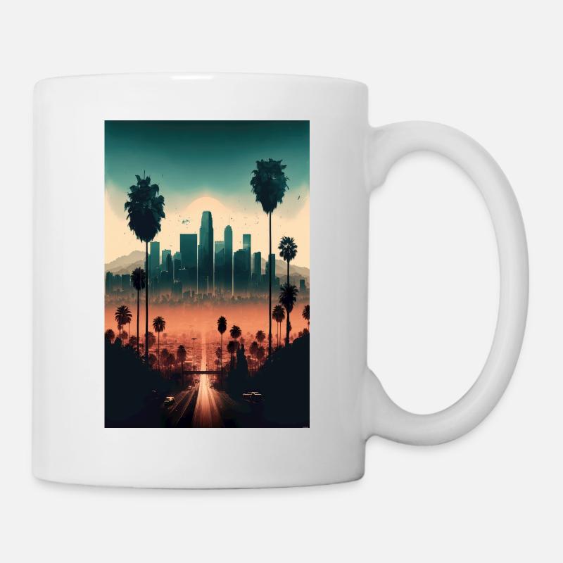 Los Angeles Landschaft Palmen Skyline Hochhäuser - Tasse - Weiß