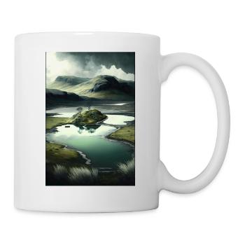 Surrelistic landscape mountains river pond meadows - Mug - white - Right