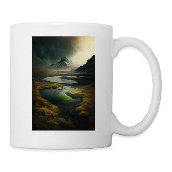 Surrelistic landscape mountains river pond meadows - Mug - white - Right