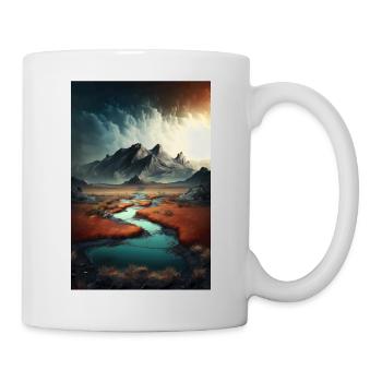 Surrelistische Landschaft Berge Fluss Teich Wiesen - Tasse - Weiß - Rechts