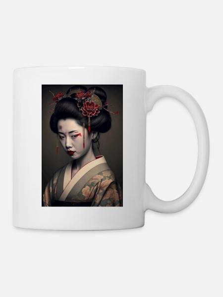 Geisha Portrait Japanisch Kimono Traditionelles - Tasse - Weiß