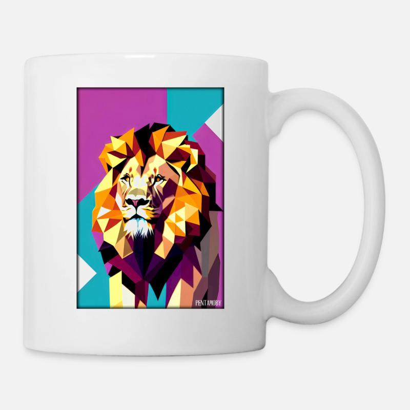 Leo Polygon Arc-en-ciel coloré sauvage Faune sauvage - Mug blanc - blanc