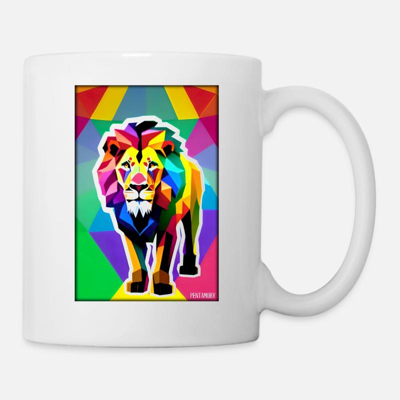 Leo Polygon Arc-en-ciel coloré sauvage Faune sauvage - Mug blanc - blanc