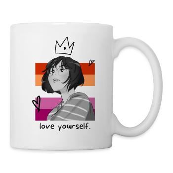 Love yourself with anime girl in glasses & lesbian - Mug - white - Right