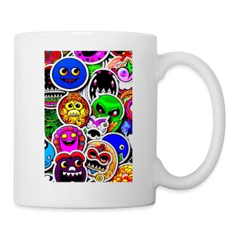 Lustige Monster Aufkleber - Tasse - Weiß - Rechts
