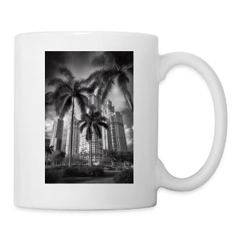 Schwarz Weiß Strand Palmen Sommer Vintage Miami - Tasse - Weiß - Rechts