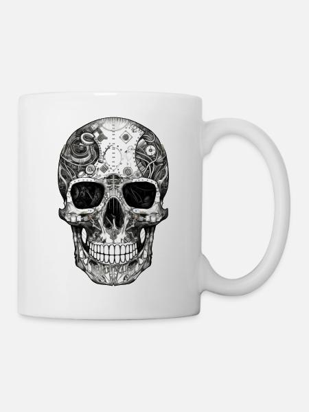 Gruseliger Machinen Totenkopf Schädel im Goth Stil - Tasse - Weiß