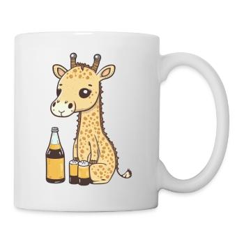 Girafe mignonne buvant une bouteille de bière - Mug blanc - blanc - Droite