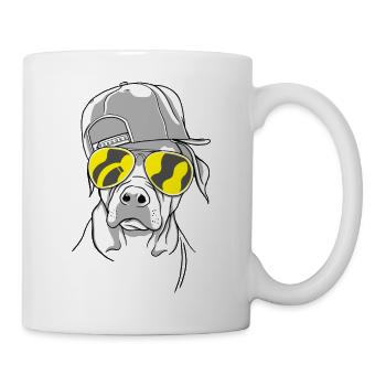 Cooler Hund mit Sonnenbrille (Gelb) und Cap - Tasse - Weiß - Rechts