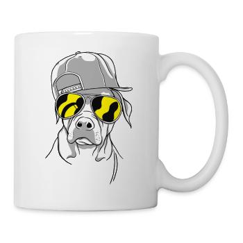 Cooler Hund mit Sonnenbrille (Gelb) und Cap - Tasse - Weiß - Rechts