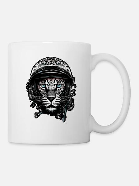Cheetah, leopard with helmet , Digital - Mug - white