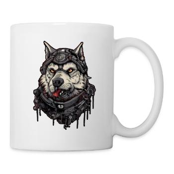 Hund Wolf Pilot, Science-Fiction, Digitale Illustration, - Tasse - Weiß - Rechts