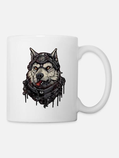 Hund Wolf Pilot, Science-Fiction, Digitale Illustration, - Tasse - Weiß