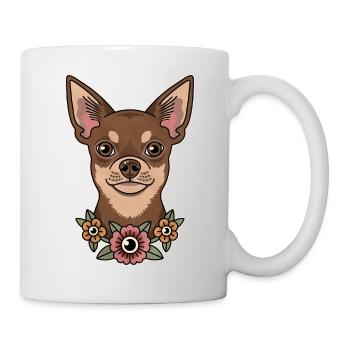 Portrait mignon de Chihuahua avec des fleurs - Mug blanc - blanc - Droite