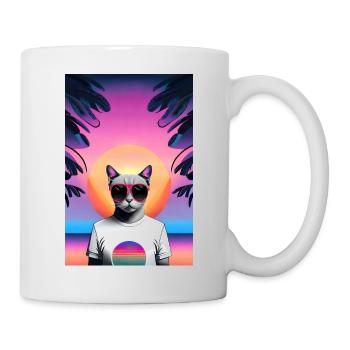 Synthwave Katze - Tasse - Weiß - Rechts