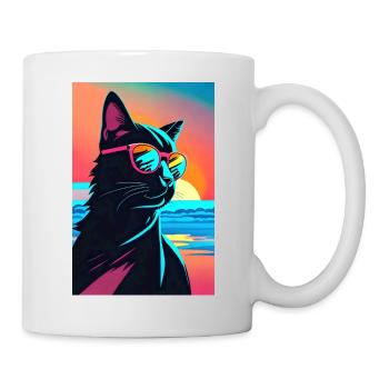 Synthwave Katze - Tasse - Weiß - Rechts