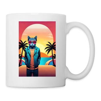 Synthwave Katze - Tasse - Weiß - Rechts