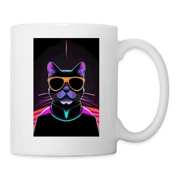 Black Synthwave Cat - Mug - white - Right