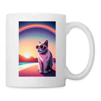 Synthwave Regenbogen Katze - Tasse - Weiß - Rechts