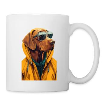 Cooler Magyar Vizsla Hund im gelben Mantel - Tasse - Weiß - Rechts