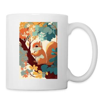 Cute squirrel on a branch surrounded by flowers - Mug - white - Right