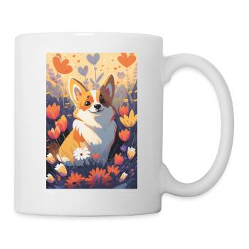 Happy Corgi in colored flowers - Mug - white - Right
