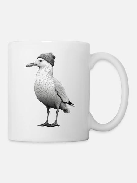 Nordsee Möwe Mütze Beanie - Tasse - Weiß